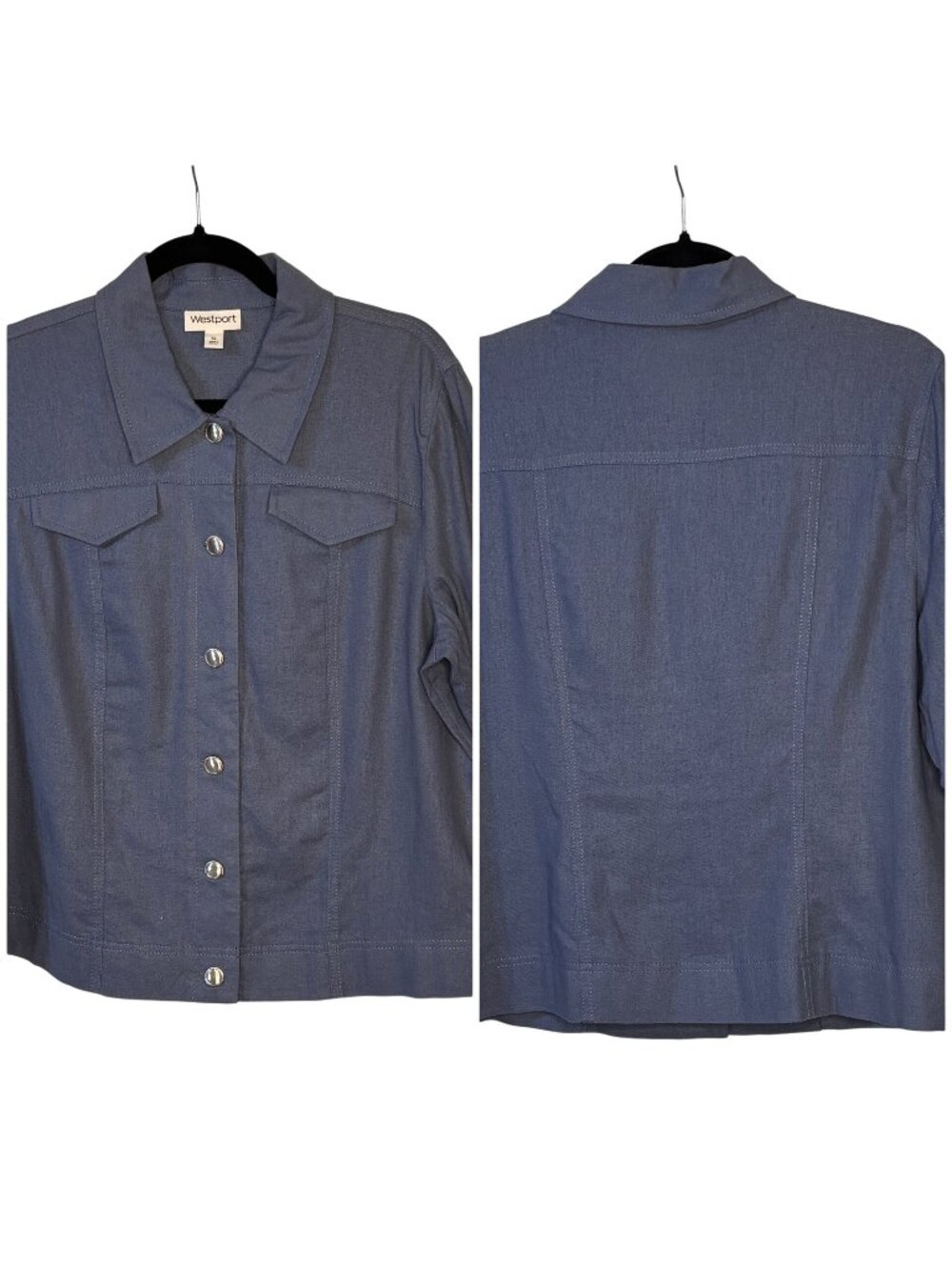 Westport Womens Blue Button-Down Jacket XL Linen Blend Long Sleeve